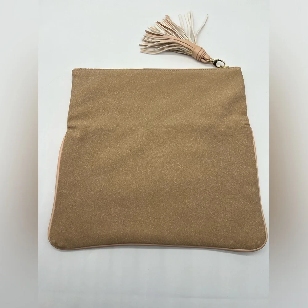 Who What Wear peach and tan foldover clutch with faux leather removable tassel